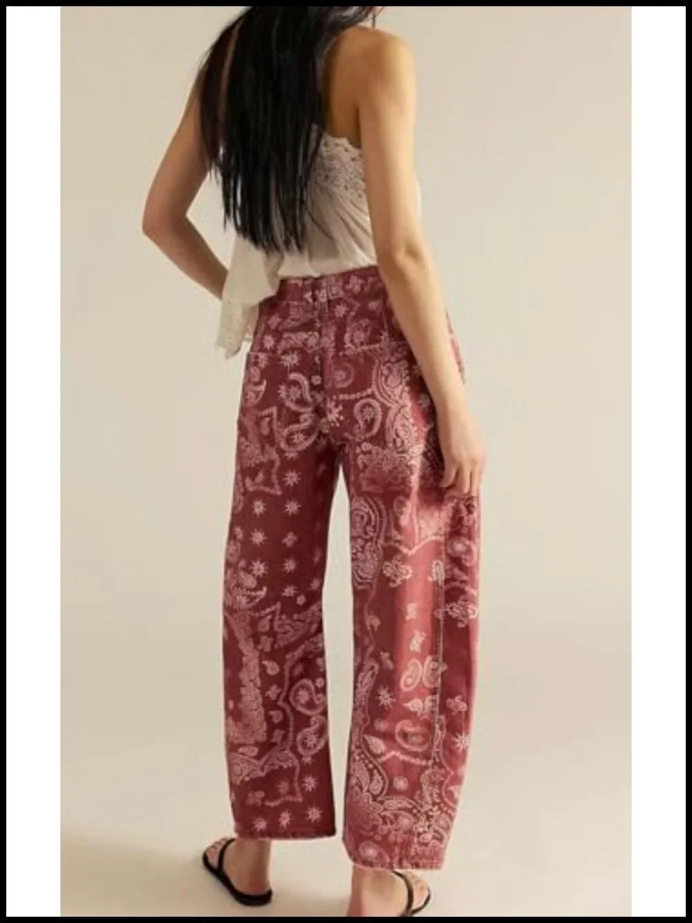 Women's Floral Print Baggy Barrel Jeans Wide Leg Mid Rise Y2k Patchwork Denim